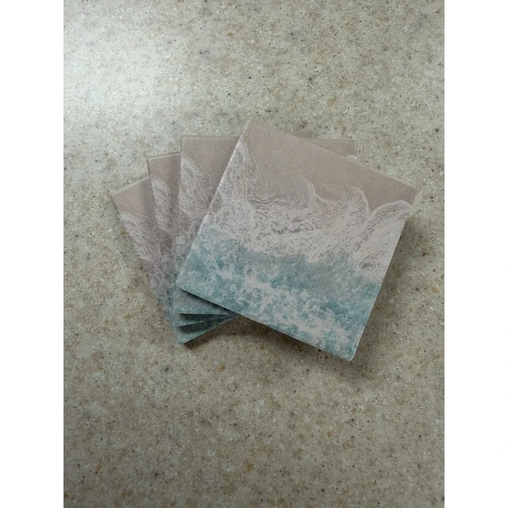 Thirstystone Crashing Tides Stone Coasters Set of 4 Ocean Waves Cork Back 4